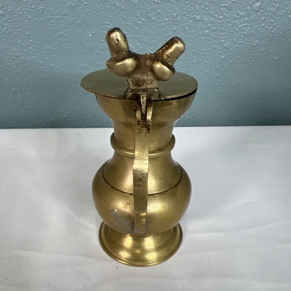 Brass Pitcher‎ Acorn Flip Hinged Lid Handle Hand Grip Vintage Home Decor